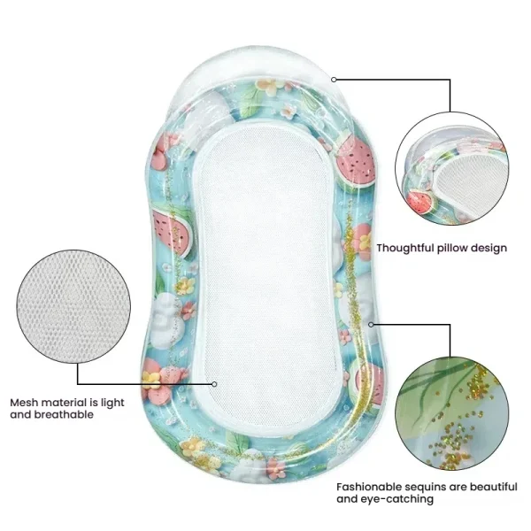 Salón flotante inflable Extra grande para piscina para adultos con respaldo para reposacabezas, cama flotante de agua para natación, relajación de verano al aire libre