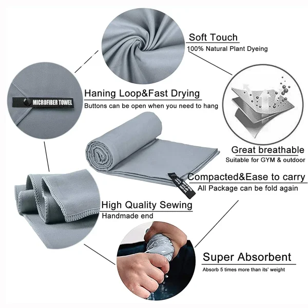 Toalla deportiva de secado rápido 40x80/80x160CM azul gris verde naranja natación gimnasio Fitness Camping correr playa toallas de tela