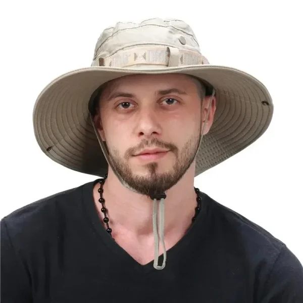 kf-S176ff3d6245740f09068c5a692f2de898 Sombrero de cubo de verano para hombre, protección UV para exteriores, ala ancha, Panamá, Safari, caza, senderismo, sombrero de pescador de malla, gorra de protección solar para playa