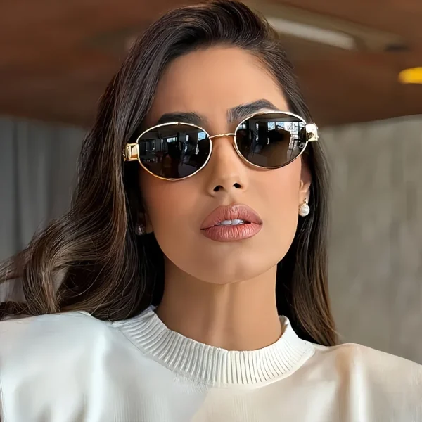 Gafas de sol ovaladas para mujeres y hombres, gafas de sol con montura metálica de moda, tonos clásicos