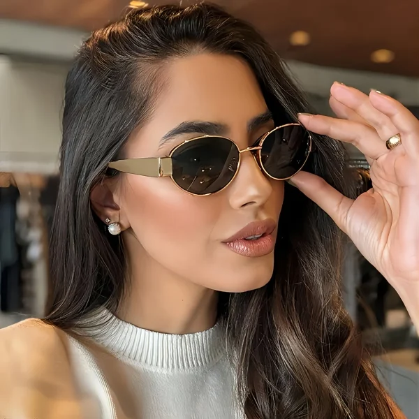Gafas de sol ovaladas para mujeres y hombres, gafas de sol con montura metálica de moda, tonos clásicos