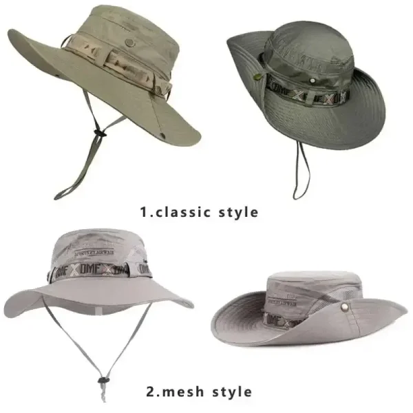 kf-S5086b0c9d3274d1c8eb34e9f33335d8cC Sombrero de cubo de verano para hombre, protección UV para exteriores, ala ancha, Panamá, Safari, caza, senderismo, sombrero de pescador de malla, gorra de protección solar para playa