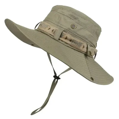 kf-Saf5a0c68aab54d42baa21c535ed85457B Sombrero de cubo de verano para hombre, protección UV para exteriores, ala ancha, Panamá, Safari, caza, senderismo, sombrero de pescador de malla, gorra de protección solar para playa