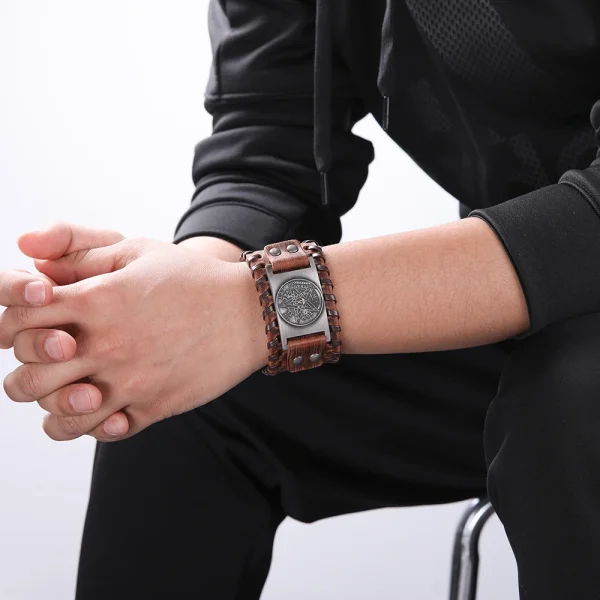 kf-H5e1fdf7fbbab47538bfa516ec3130323m Pulsera de cuero con pentagrama y pentagrama para hombre, amuleto, amuleto, Talismán, joyería Vintage