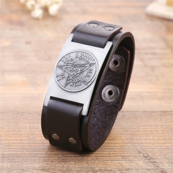kf-HTB10pVWjwvD8KJjy0Flq6ygBFXad Pulsera de cuero con pentagrama y pentagrama para hombre, amuleto, amuleto, Talismán, joyería Vintage