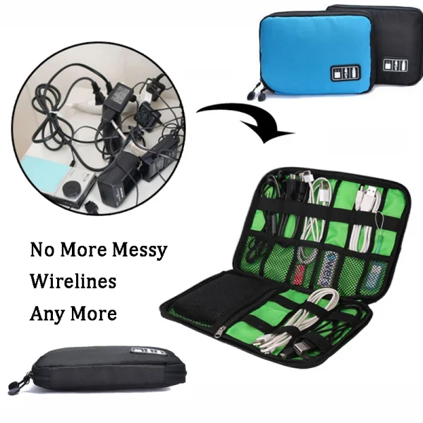 Kit de viaje al aire libre, bolsa porta cables de nailon impermeable, accesorios electrónicos, estuche de almacenamiento para unidad USB, bolsa organizadora para acampar y senderismo