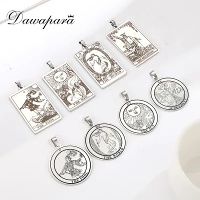 kf-Hb2f390a167b643ada7645205049ee662M Dawapara-colgantes de Tarot de acero inoxidable para collar, llavero, cartas de Tarot, dijes para fabricación de joyas, accesorios de amuleto Vintage