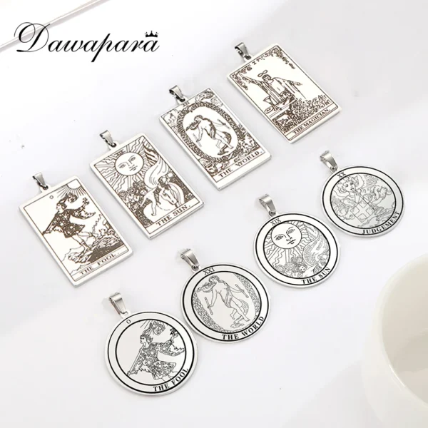 kf-Hb2f390a167b643ada7645205049ee662M Dawapara-colgantes de Tarot de acero inoxidable para collar, llavero, cartas de Tarot, dijes para fabricación de joyas, accesorios de amuleto Vintage