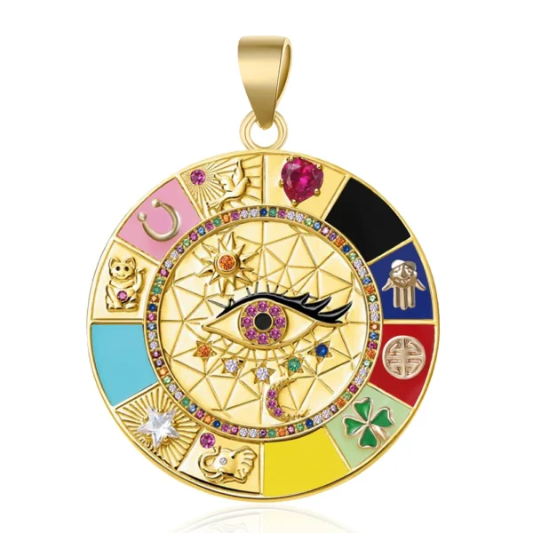 kf-S193656a4a1f6463fa2189fe7248a2966A Colgante de lujo Joya DIY con circonita cúbica multicolor esmaltada, dijes griegos de mal de ojo para mujer, hechos a mano, joyería turca.