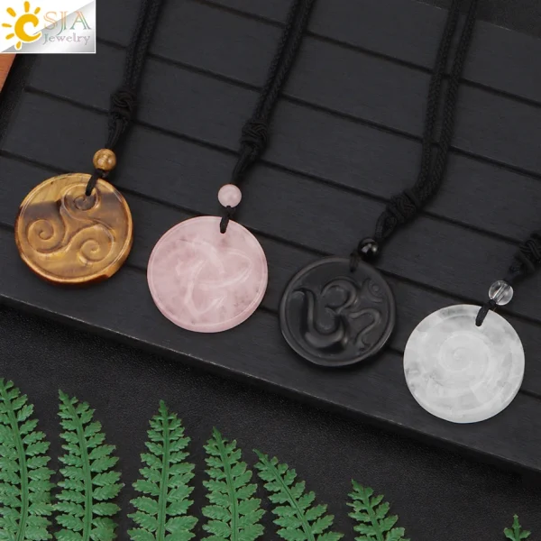 kf-S1a12987bab324761b77ddb02713908edV Collar con colgante de piedra Natural para mujer, colgante con forma de escudo de cristal de ojo de Tigre, hecho a mano, tallado, Yoga, Curación 3D, joyería de amuleto, H242