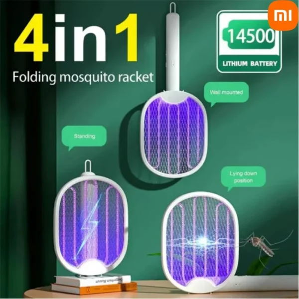 Matamosquitos eléctrico plegable, trampa para moscas recargable por USB, raqueta matamoscas con luz UV, 3500V