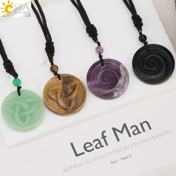 kf-S8b929afba79740f2aabf5192e07953f8q Collar con colgante de piedra Natural para mujer, colgante con forma de escudo de cristal de ojo de Tigre, hecho a mano, tallado, Yoga, Curación 3D, joyería de amuleto, H242