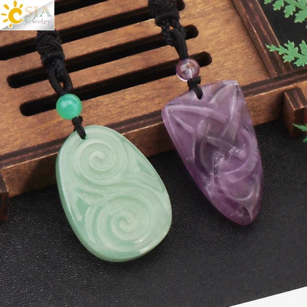 kf-S8e64b121975141d8bd4b645258303ea0e Collar con colgante de piedra Natural para mujer, colgante con forma de escudo de cristal de ojo de Tigre, hecho a mano, tallado, Yoga, Curación 3D, joyería de amuleto, H242