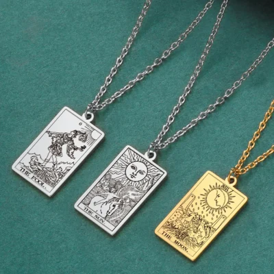 kf-S8f80524793aa4d02876df3c43118cba67 Collar de cartas de Tarot para mujer, collar de acero inoxidable, amuleto de riqueza, Tarot clásico, joyería de adivinación de arcanos principales