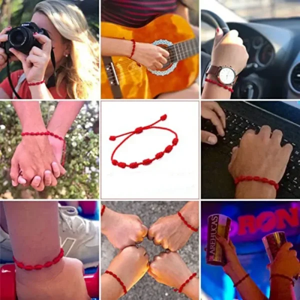 kf-S95848ef3a740479ea44dfaf19dc5a103z Pulseras de hilo rojo para la suerte, 7 nudos, ajustables, hechos a mano, brazaletes de cuerda DIY para pareja, amuleto, accesorios de joyería