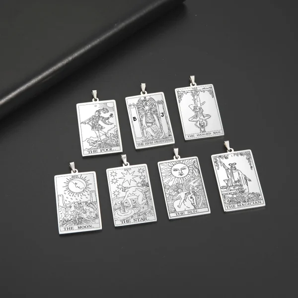 kf-S981dbfc3e1814858b3b9b22d6d272ac8w Dawapara-colgantes de Tarot de acero inoxidable para collar, llavero, cartas de Tarot, dijes para fabricación de joyas, accesorios de amuleto Vintage