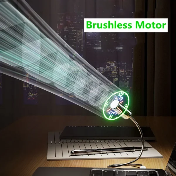 kf-Sa883c573350c4569a4ce76262bd16558v Ventiladores de reloj Usb pequeños silenciosos con Motor sin escobillas, pantalla de tiempo y temperatura de alta velocidad, viento fuerte, ajustable, Universal