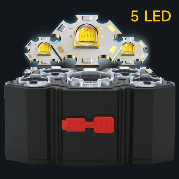 kf-Sc835492468e944d59ef5d4134c016167N 5 LED linterna recargable con batería de 18650 incorporada fuerte luz para acampar aventura lámpara de pesca faro