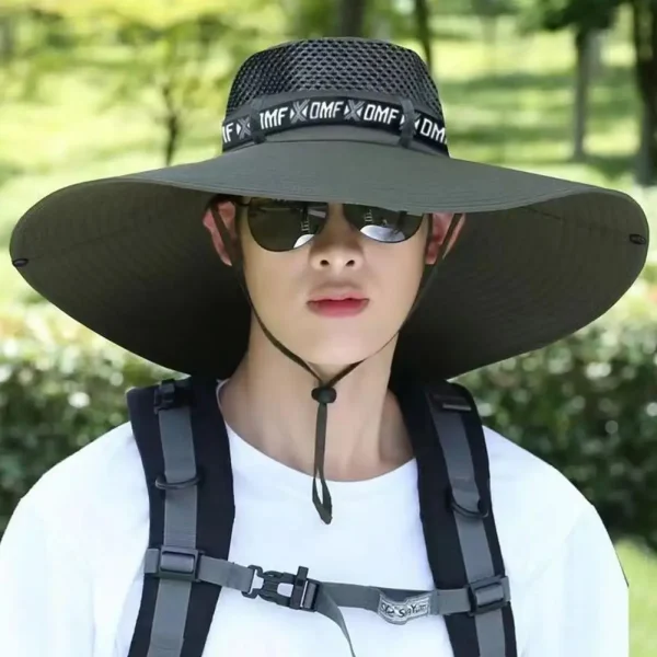 Sombrero de ala grande para hombre, gorra de pesca transpirable, protección solar UV, malla de pescador, senderismo, playa al aire libre, 15CM, novedad de verano
