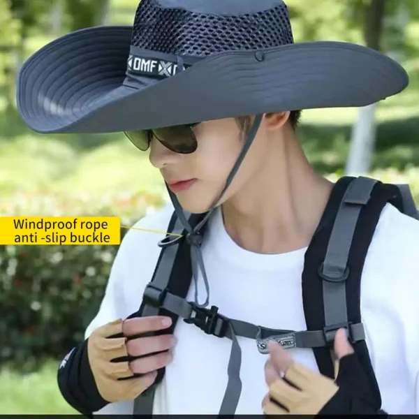 Sombrero de ala grande para hombre, gorra de pesca transpirable, protección solar UV, malla de pescador, senderismo, playa al aire libre, 15CM, novedad de verano