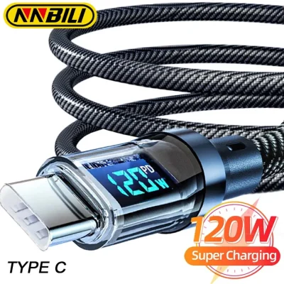 Cables de carga NNBILI 120W USB C y USB A con pantalla LED, USB C=C-C,USB A=A-C,Xiaomi iPhone, Samsung no compatible