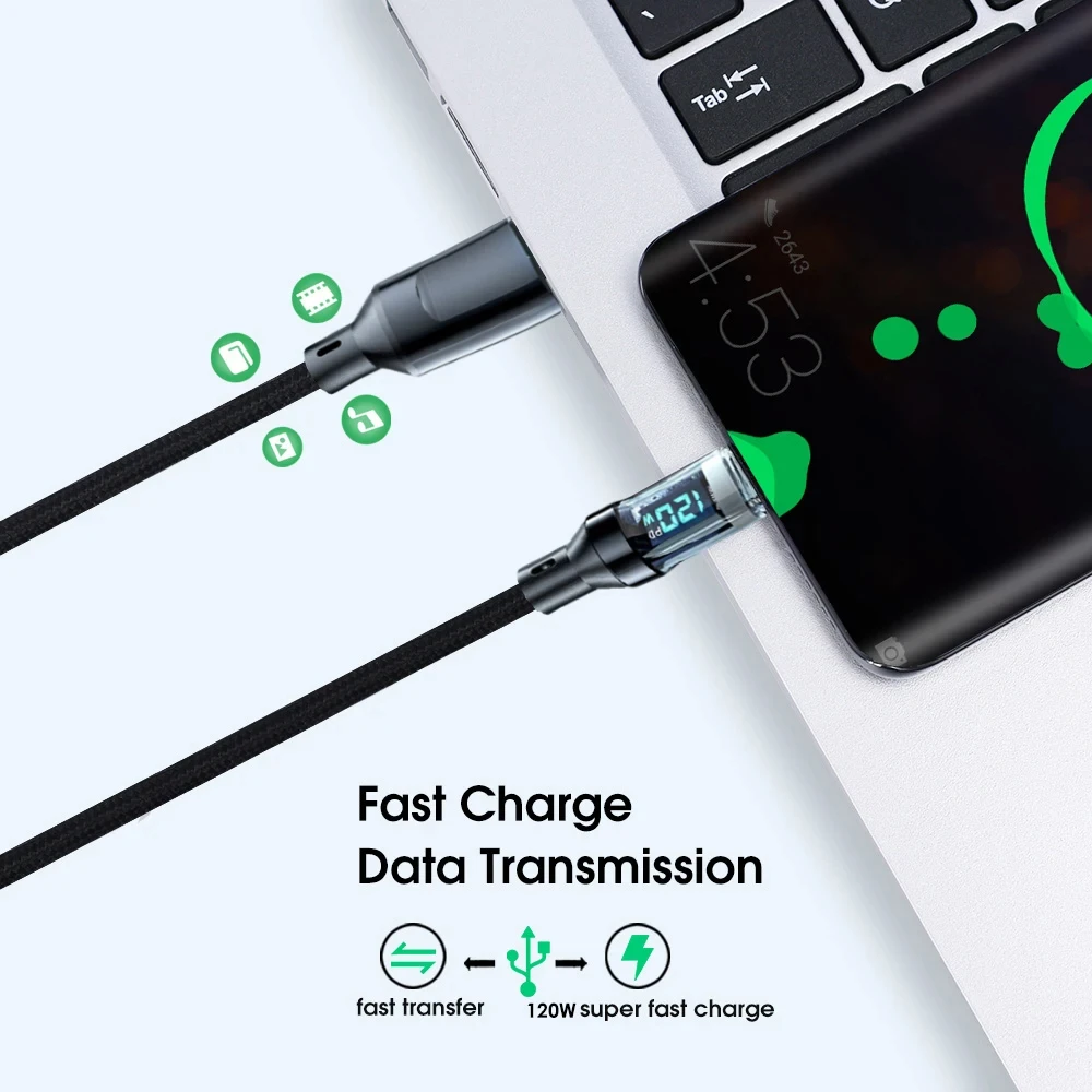 Cables de carga NNBILI 120W USB C y USB A con pantalla LED, USB C=C-C,USB A=A-C,Xiaomi iPhone, Samsung no compatible
