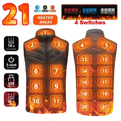 Chaleco calefactable de 21 zonas, chaquetas eléctricas con calefacción, ropa deportiva para hombres y mujeres, abrigo calefactable, abrigo térmico de grafeno, chaqueta calefactora USB para acampar