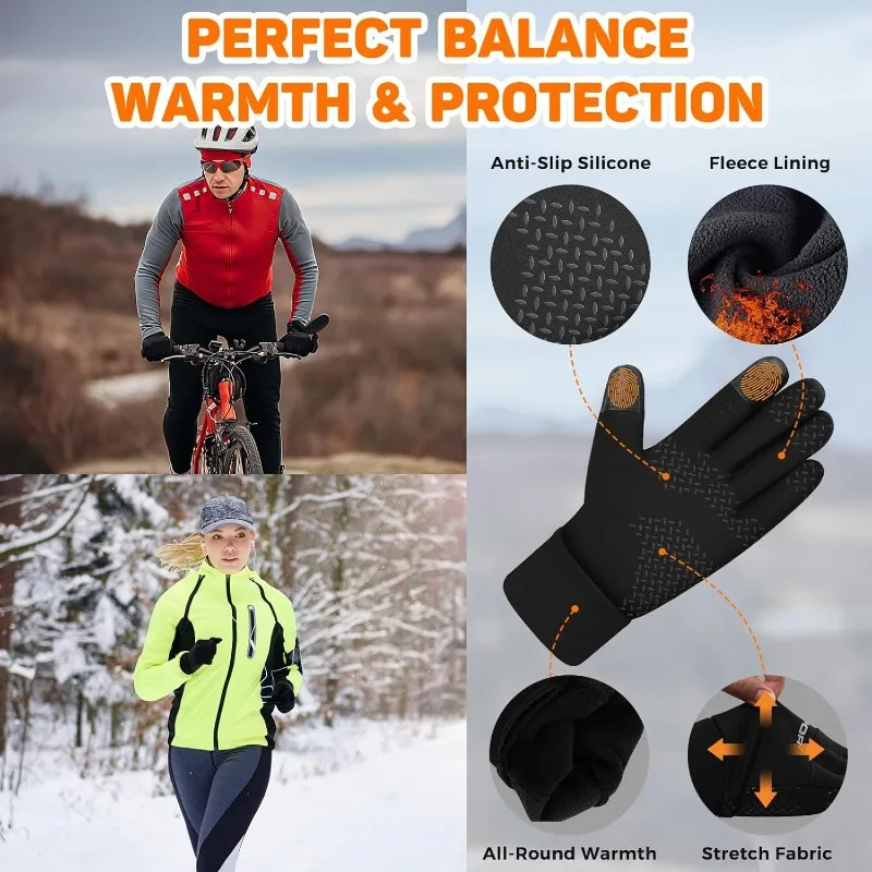 Guantes cálidos de invierno para hombre y mujer, guantes de ciclismo a prueba de viento y frío con pantalla táctil, para correr, senderismo y esquí