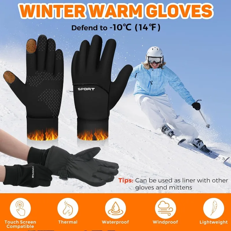 Guantes cálidos de invierno para hombre y mujer, guantes de ciclismo a prueba de viento y frío con pantalla táctil, para correr, senderismo y esquí