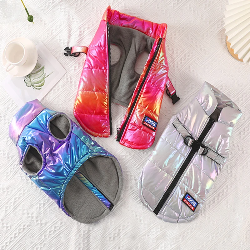 Ropa para mascotas de otoño e invierno, chaleco reflectante impermeable de color gradual, además de ropa cálida de terciopelo para perros y gatos, suministros para mascotas