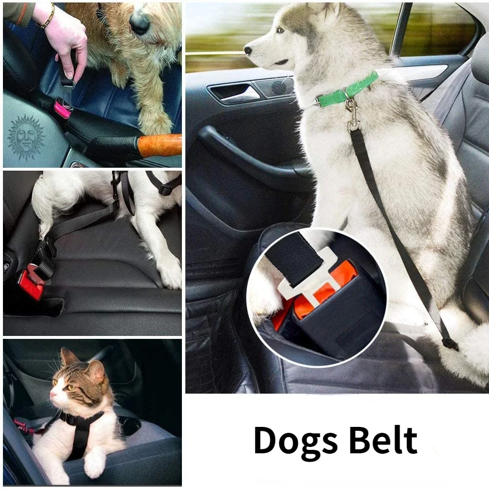 Cinturón de seguridad ajustable para coche, gato, perro, asiento para mascotas, arnés para vehículo, Clip de plomo, palanca de seguridad, collares de tracción para perros, accesorios para perros