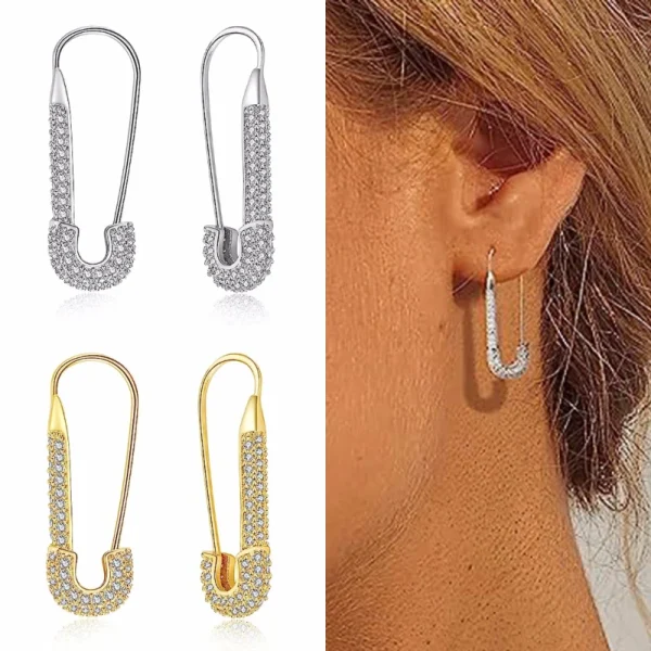 Huitan-pendientes de aro con diseño de Clip de papel único para mujer, totalmente brillante, CZ, accesorios elegantes y versátiles para fiesta diaria, joyería de boda a la moda