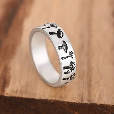 10498-mebnjm.jpg Huitan-Anillo de mujer de estilo fresco con grabado en forma de seta, accesorios de Metal de Color plateado para fiesta diaria, joyería especial versátil