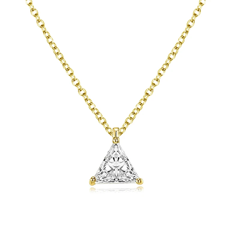 Huitan-collar con colgante de triángulo brillante CZ para mujer, Color plateado/dorado, diseño Simple, accesorios versátiles, joyería para boda