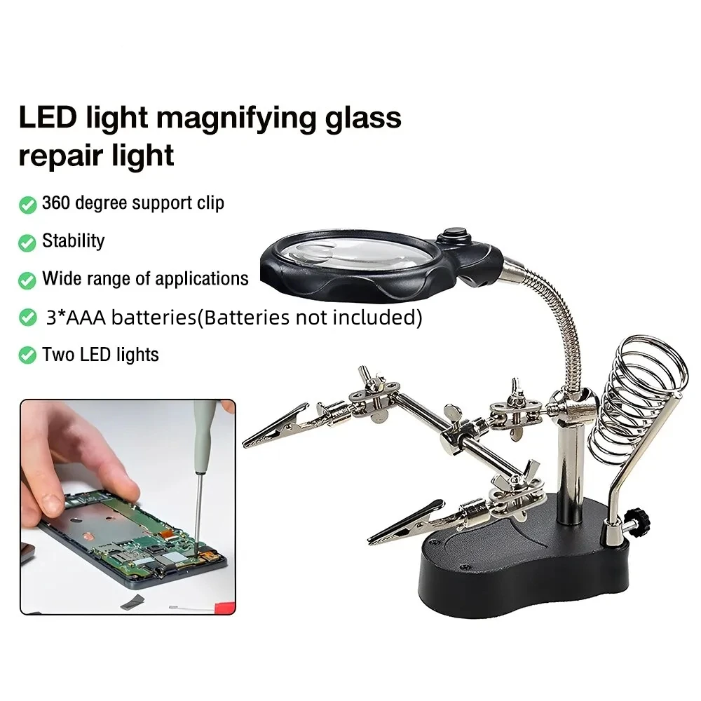Lupa de Clip auxiliar de soldadura 3,5x 12X, soldador eléctrico, placa de circuito, herramientas de soporte de lupa de hierro para soldar