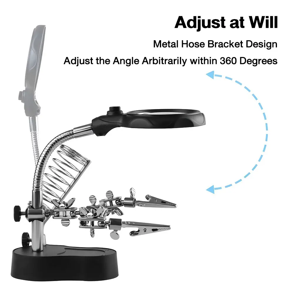 Lupa de Clip auxiliar de soldadura 3,5x 12X, soldador eléctrico, placa de circuito, herramientas de soporte de lupa de hierro para soldar