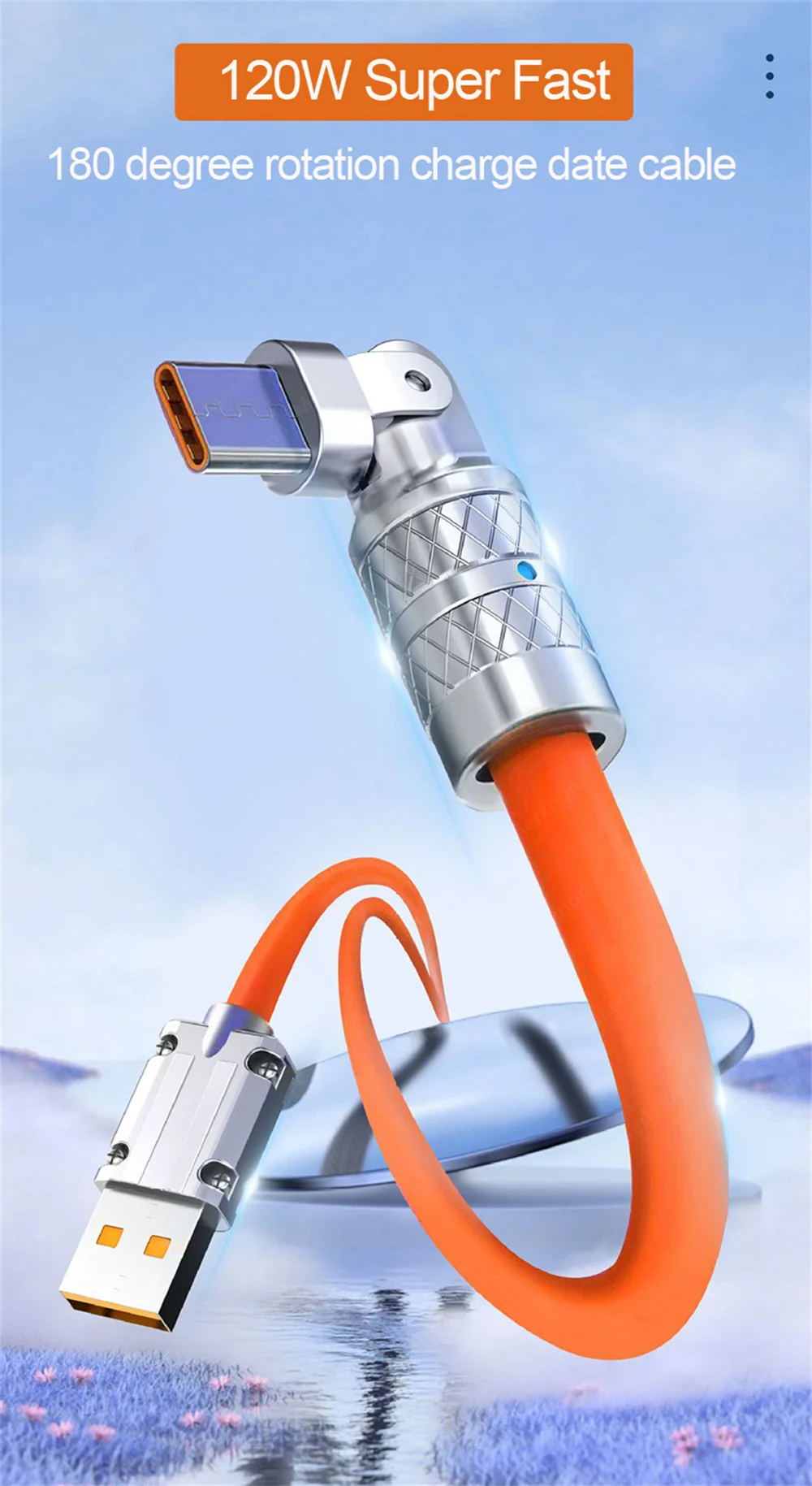 Cable tipo C de 120W, 7A, codo de rotación de 180 grados, Cable de datos para cargador de teléfono de carga rápida para iPhone, Samsung, Xiaomi, Cable de carga rápida