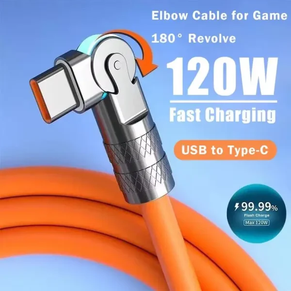 Cable tipo C de 120W, 7A, codo de rotación de 180 grados, Cable de datos para cargador de teléfono de carga rápida para iPhone, Samsung, Xiaomi, Cable de carga rápida
