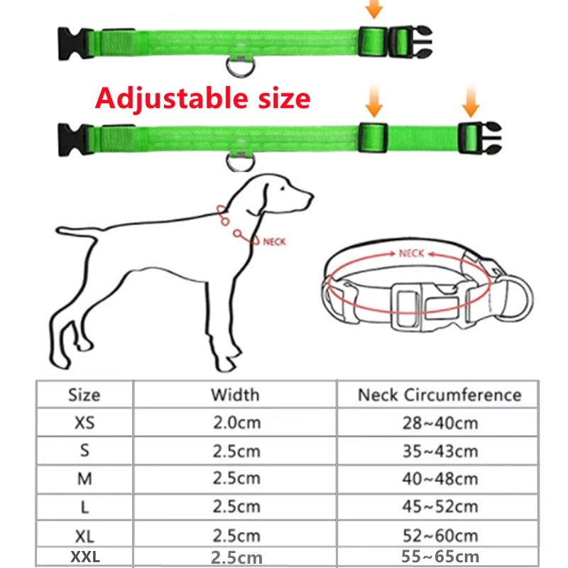Collar luminoso recargable por USB para perros pequeños y grandes, Collar de seguridad para mascotas con luz nocturna y Led brillante ajustable