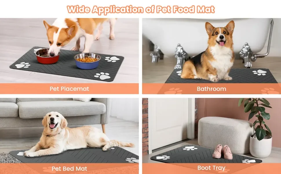 S (pequeño gatito), M, L estera absorbente para alimentación de mascotas, mantel individual impermeable para comida para perros y gatos y cuencos de agua, respaldo de goma de secado rápido