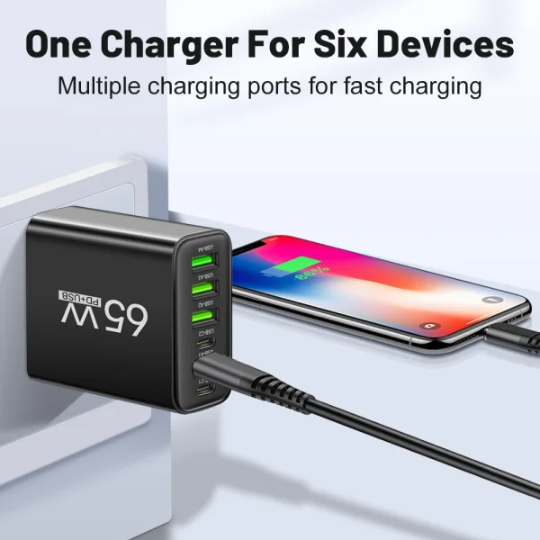 Cargador USB de 65W para teléfono móvil, carga rápida para Xiaomi, Samsung, Huawei P70, adaptador de cargador de viaje para iPhone, cargador rápido