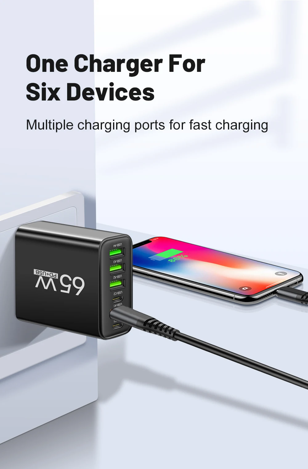 Cargador USB de 65W para teléfono móvil, carga rápida para Xiaomi, Samsung, Huawei P70, adaptador de cargador de viaje para iPhone, cargador rápido