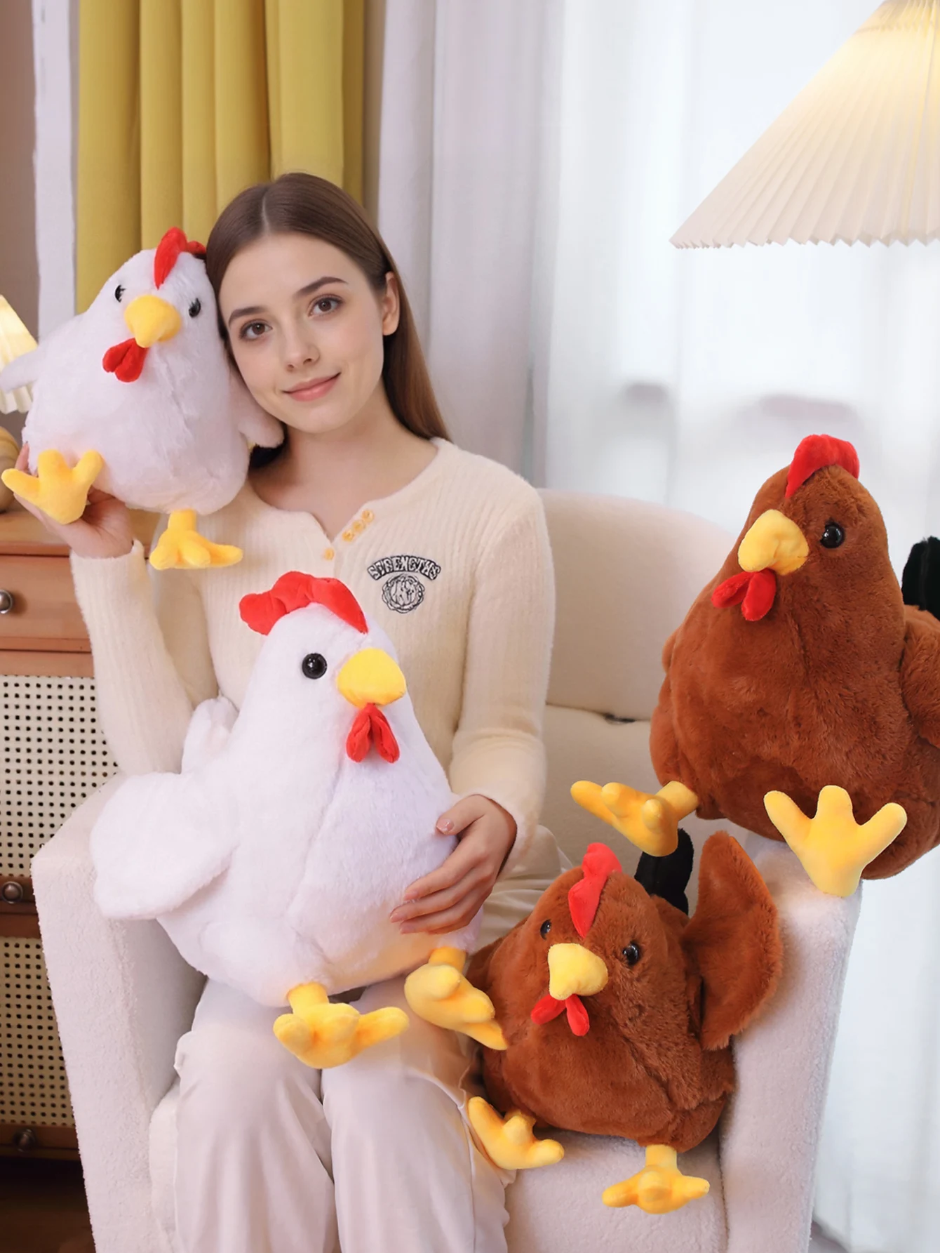 Un gran peluche de gallo, una muñeca de gallo esponjosa, una linda muñeca de gallo suave y encantadora, un regalo de fiesta de cumpleaños, una decoración del hogar