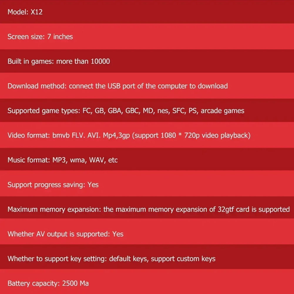 Consola de videojuegos portátil X7/X7 Plus/X12/X12 Plus, reproductor de juegos con pantalla HD de 4,3/5,1/7,1 pulgadas, más de 10000 juegos clásicos integrados