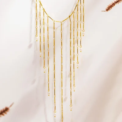Collares con flecos en cascada para mujer, Collar dulce chapado en oro de 18 quilates, resistente al agua, sin deslustre, Collar largo con borlas de acero inoxidable