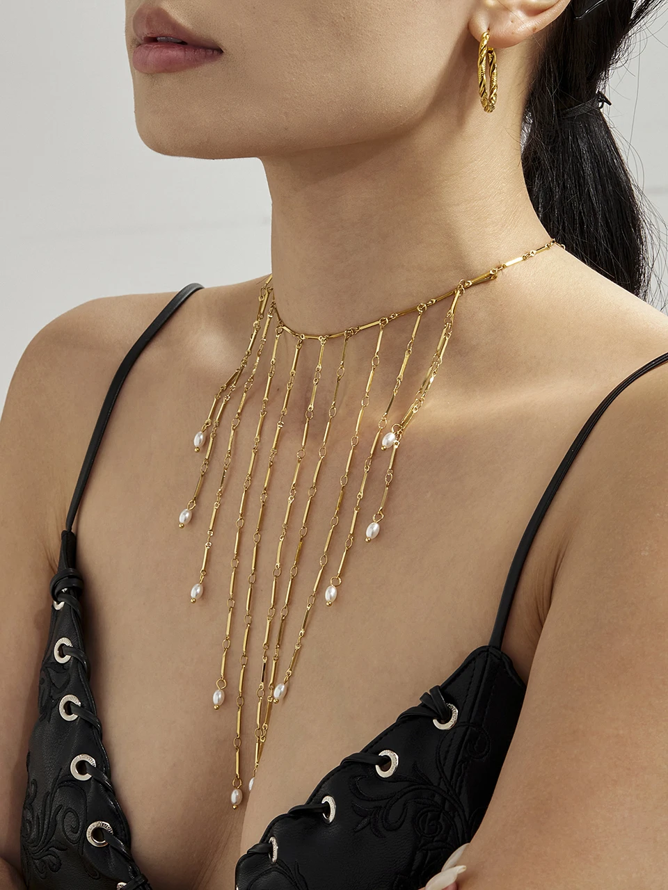 Collares con flecos en cascada para mujer, Collar dulce chapado en oro de 18 quilates, resistente al agua, sin deslustre, Collar largo con borlas de acero inoxidable Collares con flecos en cascada para mujer, Collar dulce chapado en oro de 18 quilates, resistente al agua, sin deslustre, Collar largo con borlas de acero inoxidable