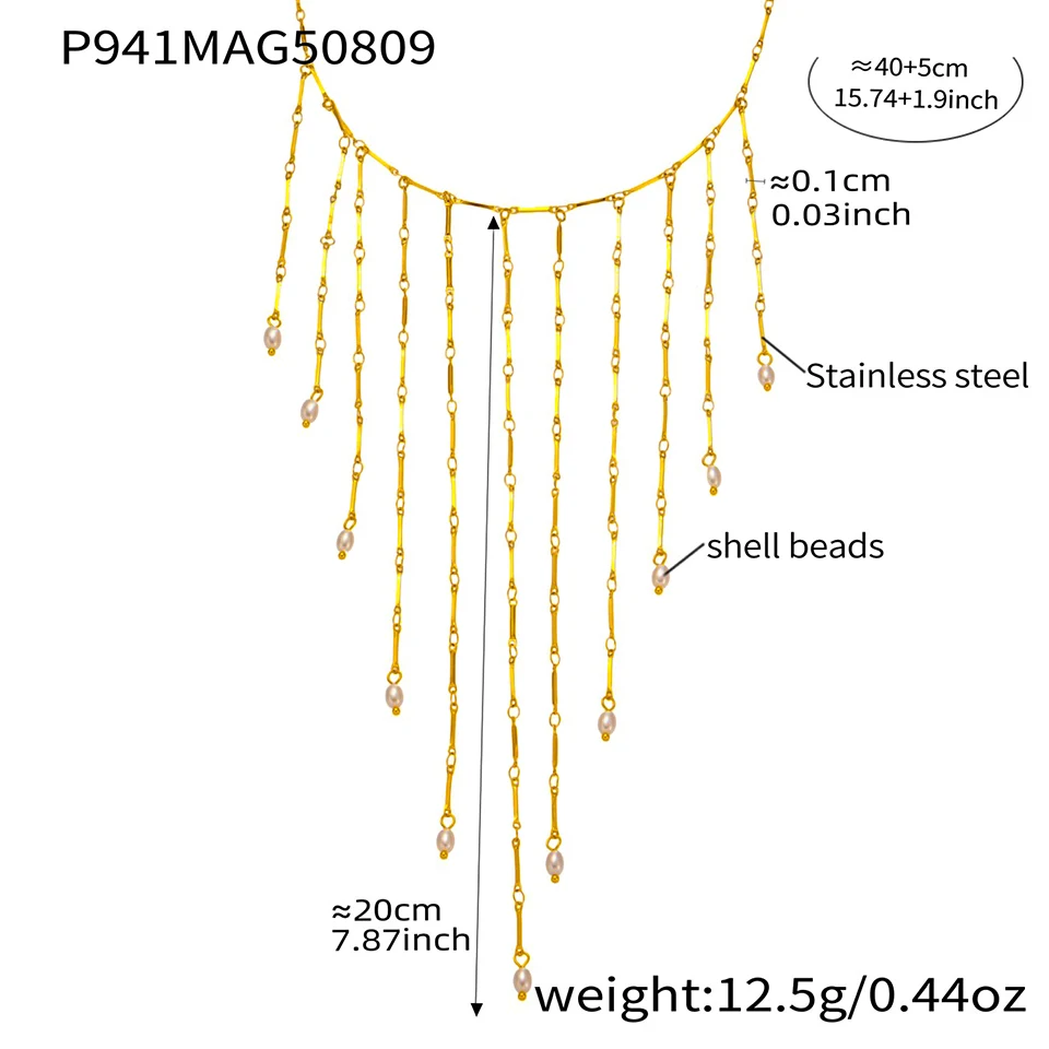 Collares con flecos en cascada para mujer, Collar dulce chapado en oro de 18 quilates, resistente al agua, sin deslustre, Collar largo con borlas de acero inoxidable Collares con flecos en cascada para mujer, Collar dulce chapado en oro de 18 quilates, resistente al agua, sin deslustre, Collar largo con borlas de acero inoxidable