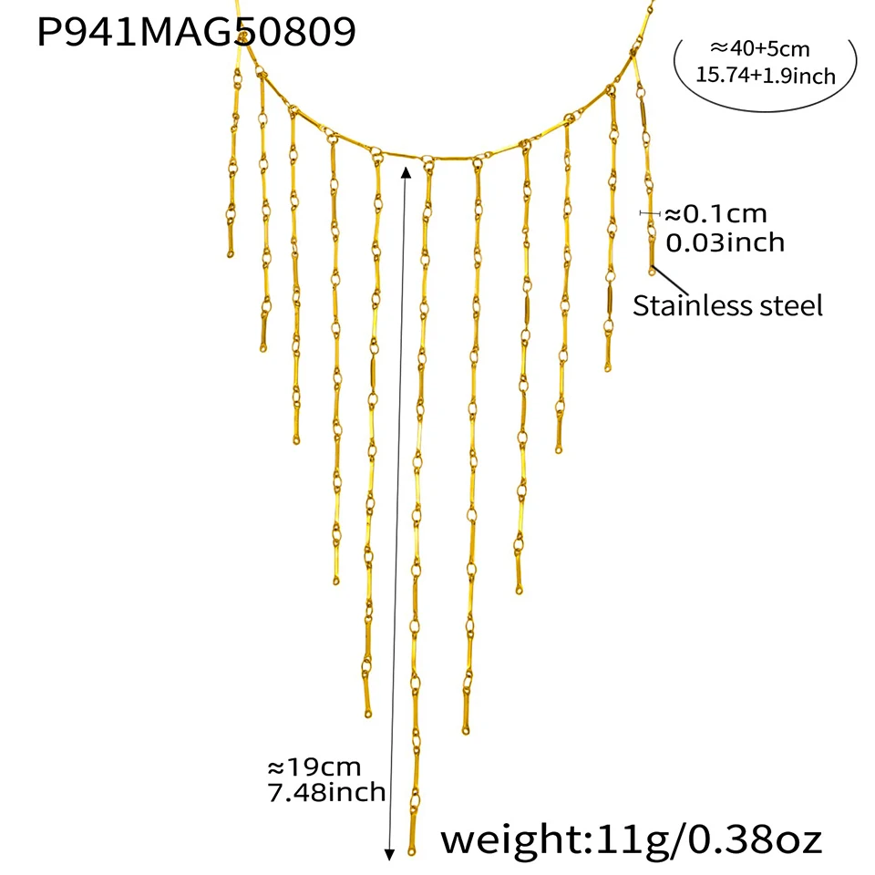 Collares con flecos en cascada para mujer, Collar dulce chapado en oro de 18 quilates, resistente al agua, sin deslustre, Collar largo con borlas de acero inoxidable Collares con flecos en cascada para mujer, Collar dulce chapado en oro de 18 quilates, resistente al agua, sin deslustre, Collar largo con borlas de acero inoxidable