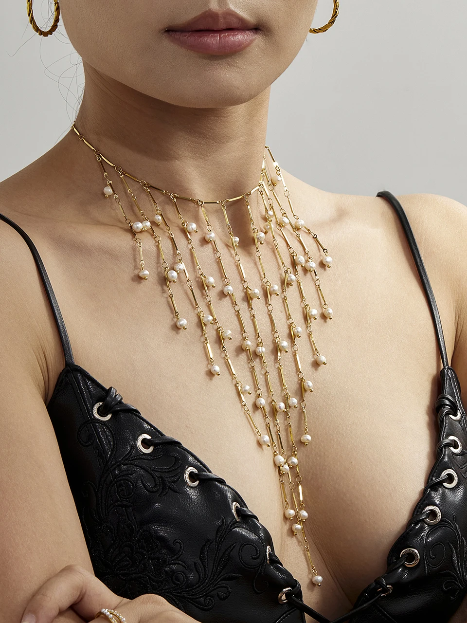 Collares con flecos en cascada para mujer, Collar dulce chapado en oro de 18 quilates, resistente al agua, sin deslustre, Collar largo con borlas de acero inoxidable Collares con flecos en cascada para mujer, Collar dulce chapado en oro de 18 quilates, resistente al agua, sin deslustre, Collar largo con borlas de acero inoxidable