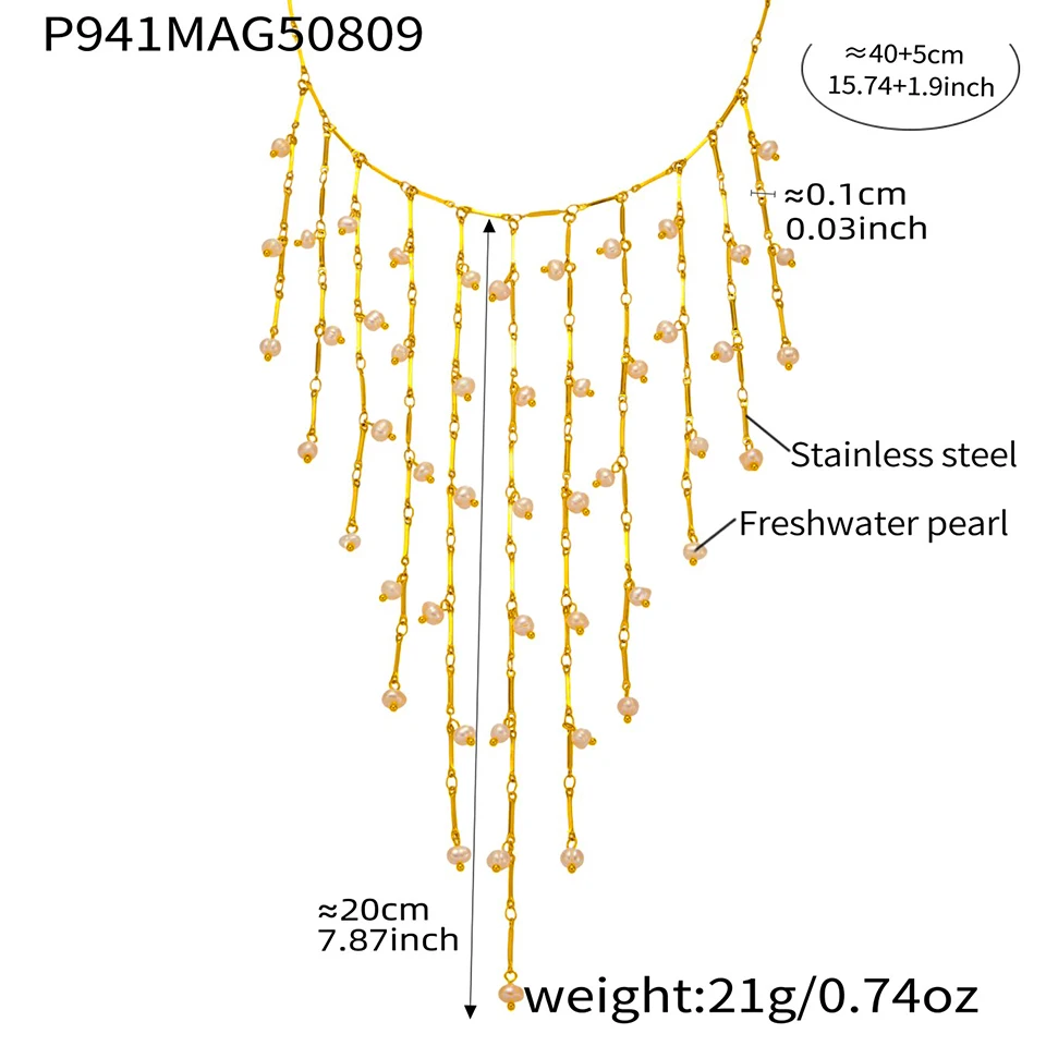 Collares con flecos en cascada para mujer, Collar dulce chapado en oro de 18 quilates, resistente al agua, sin deslustre, Collar largo con borlas de acero inoxidable Collares con flecos en cascada para mujer, Collar dulce chapado en oro de 18 quilates, resistente al agua, sin deslustre, Collar largo con borlas de acero inoxidable